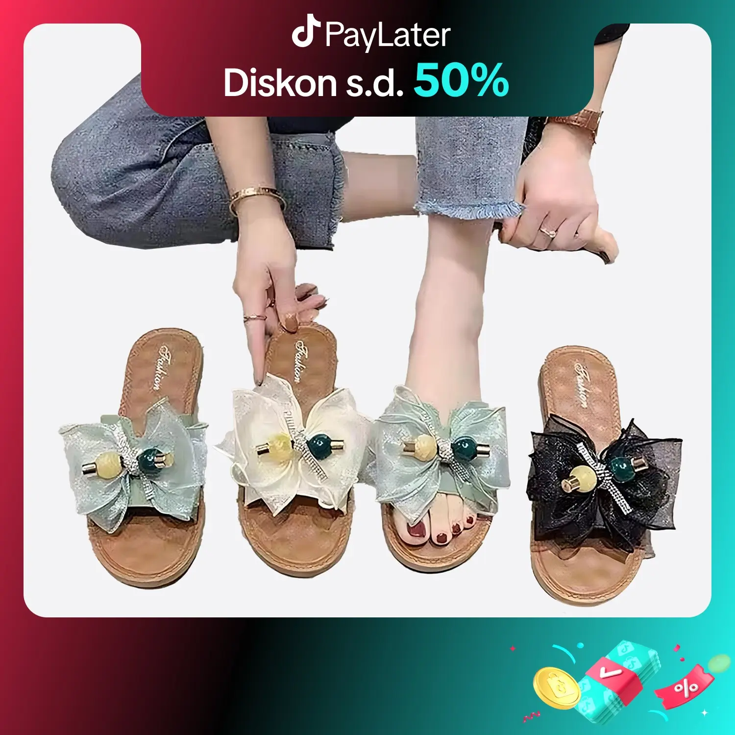 YESPLUS 2088 Sandal Selop Jelly Teplek Fashion Wanita Model Pita Import PCU Sendal Luar Ruang