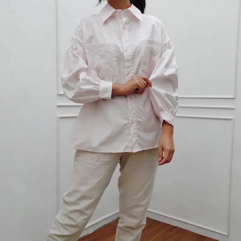 Elena Closet Pocket Pita Shirt Kemeja Atasan Katun Bordir Kerja Panjang Oversize Basic Baju Mutiara 4