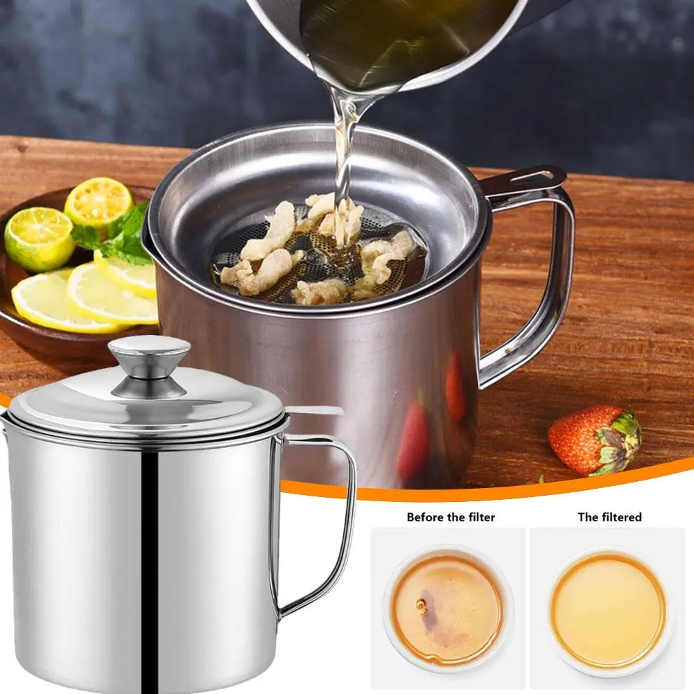 Oil Filter Pot Kitchen Oil Storage Tank Mesh Leakage Stainless Steel Oil Filter Cup