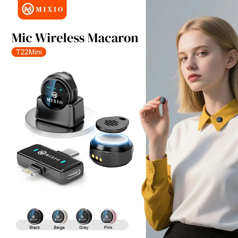 MIXIO T22 T21 Magnetic Mic Wireless 2-In-1 Super Mini Clip On Microphone Mikrofon Lavalier HP Plug & Play With Charging Dock