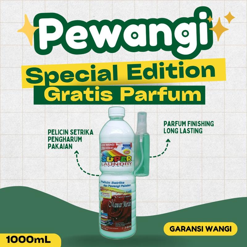 pelicin pewangi pengharum pakaian parfum laundry setrika SUPER LAUNDRY FREE PARFUM PAKAIAN aroma mawar super laundry loundry mawar kuning mawar merah mawar hitam Plastik 4