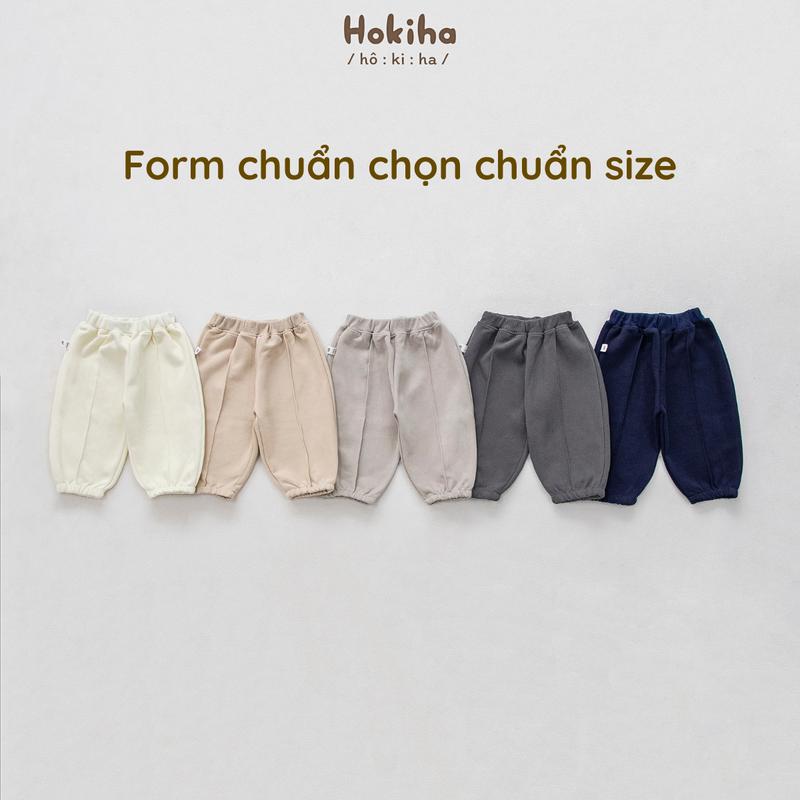 [Hokiha] Q160- Quần nỉ bom trơn vải nỉ ép 2 da mềm mại, ấm áp cho bé trai bé gái may gân nổi năng động size 8-17kg