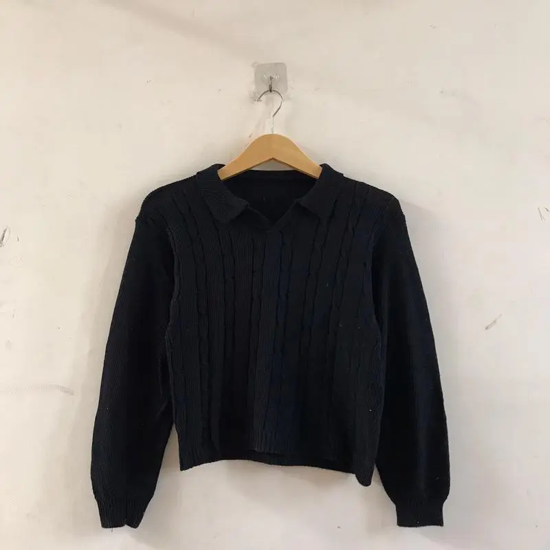 Clara polo cable Blouse crop Atasan wanita kekinian Tebal 3