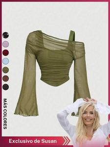 Exclusivo de Susan: Camiseta casual para mujer con hombros caídos y ajuste entallado, top de otoño a la moda y cómodo, ropa elegante para uso diario