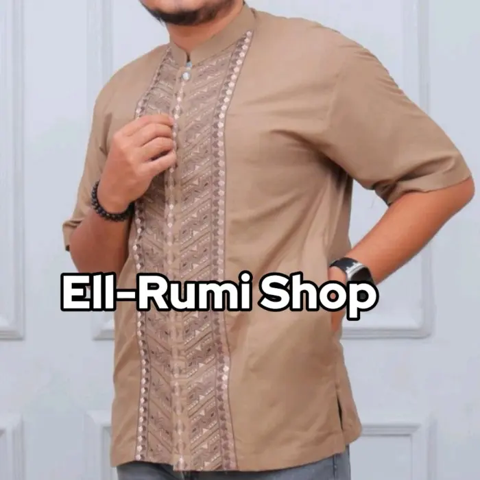 Diskon Ell-Rumi Shop/Baju Koko Jumbo Terbaru 2024  Lengan Pendek Katun Mikro Bordir Warna Fu3