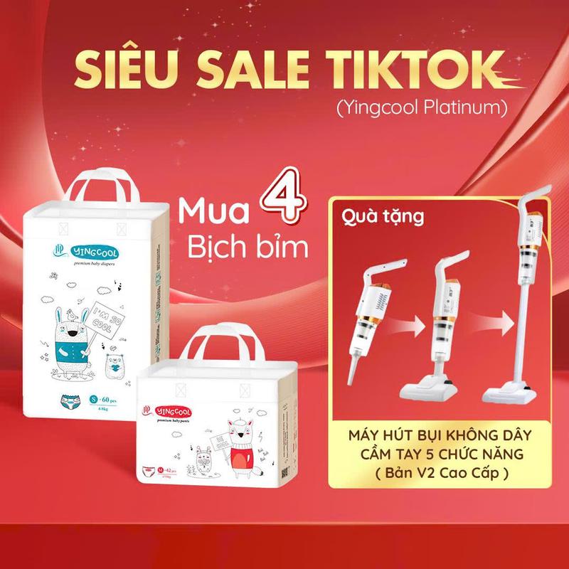 [ Tặng MÁY HÚT BỤI CAO CẤP - Combo 4b ] Bỉm YINGCOOL Size NB64/SD60/MD56/MQ50/L48/XL44/XXL42/XXXL40
