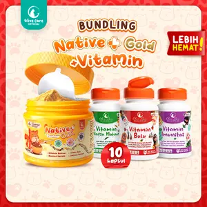 Olive Care Bundling Vitamin Kucing NATIVE+ GOLD & VITAMIN Nafsu Makan/Bulu/Imunitas untuk Penambah Nafsu Makan, Penggemuk Berat Badan, Gembul, Cegah Bulu Rontok, Daya Tahan Tubuh, dan Pelengkap Nutrisi Makanan Harian Kucing