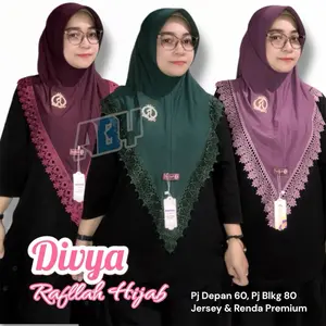 Divya Rafilah jilbab instan polos renda warna sedana jersey super