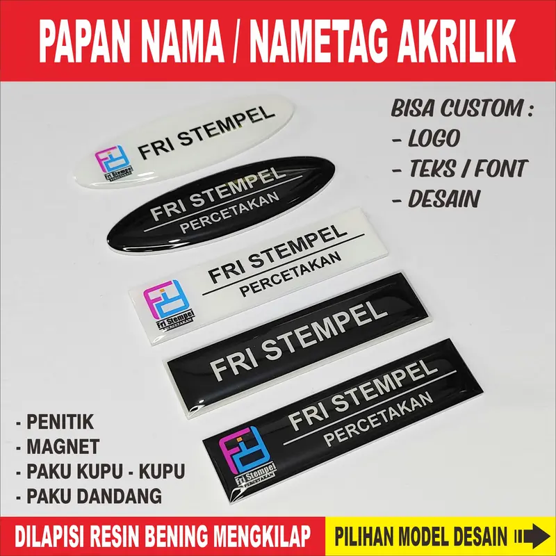 Papan Nama Custom - Nama Dada Bahan Akrilik Berlapis Resin Bening 0