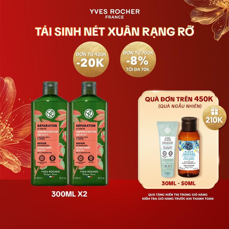   YR  Combo 2 Dầu Gội Thiên Nhiên Không Sulfate Không Silicone Yves Rocher Shampoo 300mlx2  nhiều phân loại  