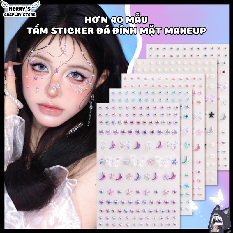  Tấm Charm Đá Đính Mặt Cơ Thể 3D Sẵn Keo Tự Dính Trang Điểm Makeup Blink Blink 