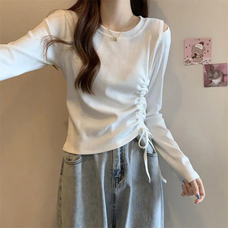 Missoofficial.id BJ1692 Baju Atasan Kaos Spandek Korean Tshirt Wanita Lengan Panjang Model Serut Samping Santai Oblong 2