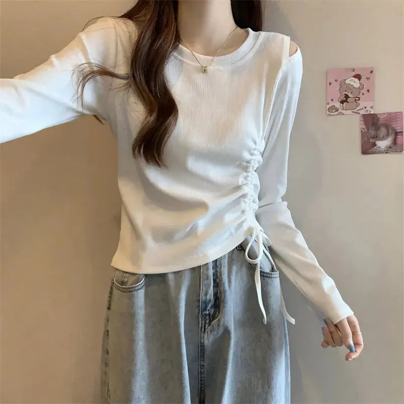 Missoofficial.id BJ1692 Baju Atasan Kaos Spandek Korean Tshirt Wanita Lengan Panjang Model Serut Samping Santai Oblong 2