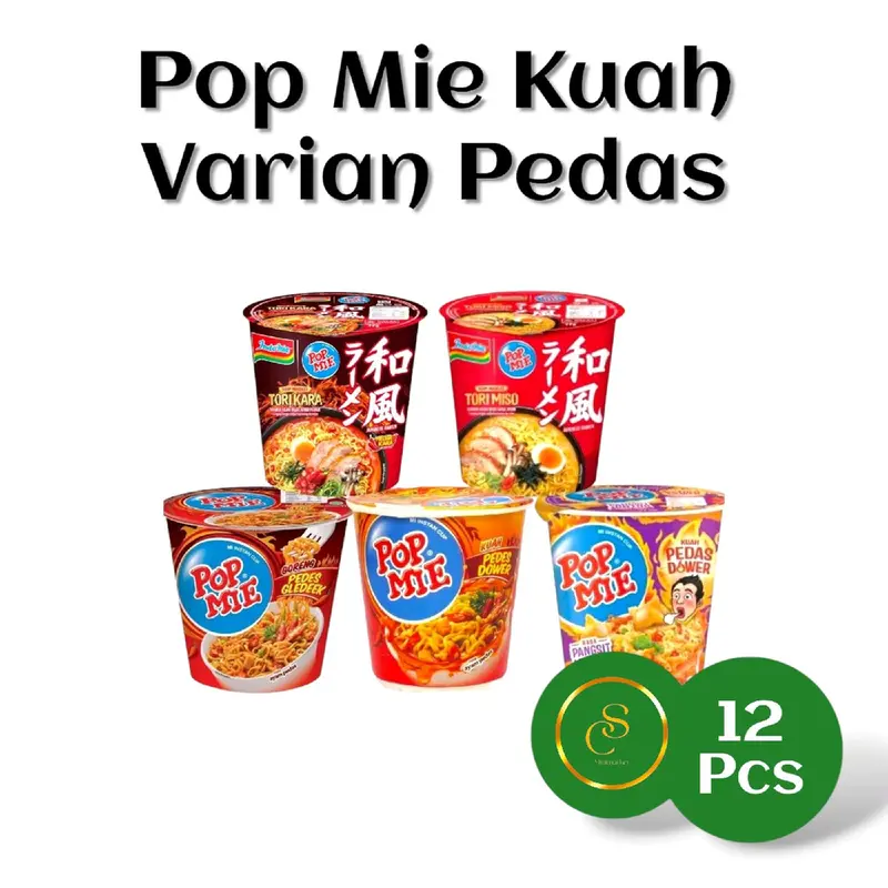 12 cup Pop Mie Varian Pedas @77gram - Mie Instan Berkualitas - Makanan,Food Noodles 0