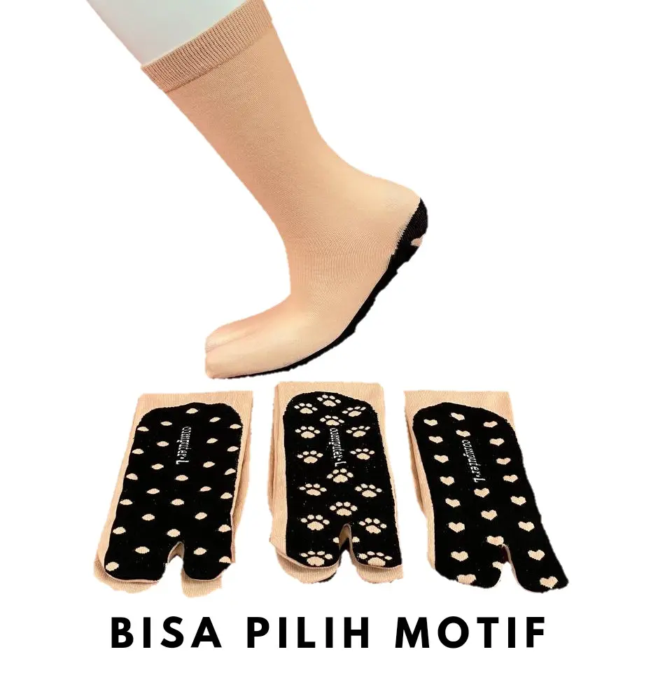 12 Pasang Kaos Kaki Tapak Hitam Jari Motif Panjang Muslim untuk Wanita Dewasa