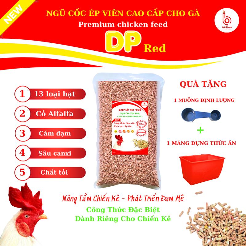  4kg ngũ cốc ép viên cao cấp DP Red cho gà tặng kèm : 1 muỗng và 1 máng ăn 