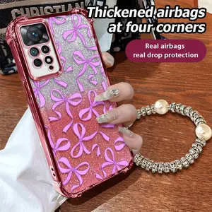 XWBDDFSK183 casing hp For Redmi Note 11 Pro 5G phone case antifall with lanyard Beautiful pink bow tie Electroplated shell soft antifall