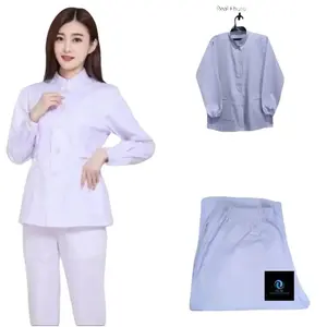 Baju Perawat Putih Lengan Panjang Seragam Kerja Setelan Celana Katun