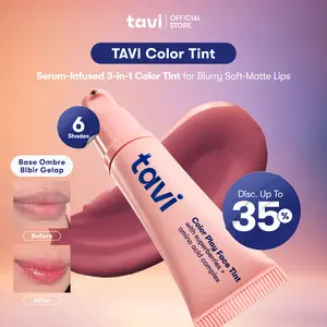 NEW PACK - Tavi Color Tint 9 g - Serum-Infused 3-in-1 Color Tint for Soft Blurry Soft-Matte Lips - Lip Pump Blush On Liquid Blush - Base Ombre - Bibir Gelap - Pigmented Ringan Tahan Lama untuk Kulit Sawo Matang Kuning Langsat