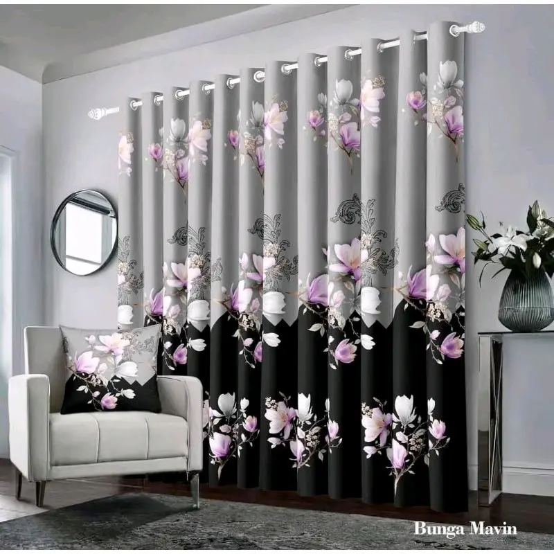 Paket hemat 4pcs-gorden smokring 12ring-Tirai jendela-tirai pintu-motif terbaru Curtain