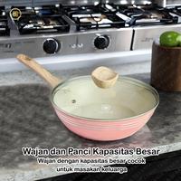 Gambar [TES] TEXANIA Set Alat Masak Lengkap isi Wajan Frypan & Panci Soup Cantik Gagang Kayu Anti Lengket Bahan Alumunium Double Bottom Size 18,24,26cm Free Obeng Kitchenware dari Texania house ware store Kota Tangerang 2 Tokopedia