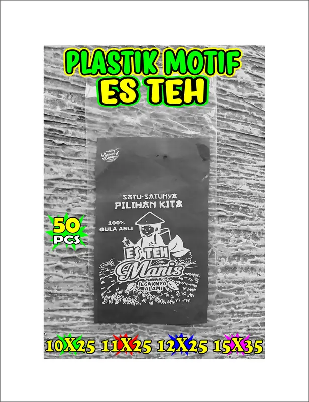 Plastik kekinian ES TEH JUMBO isi 50 pcs / Plastik PE / kemasan es /cup of tea / teh poci / cup es teh  / sedotan boba bubble / thaitea / sedotan es teh 1