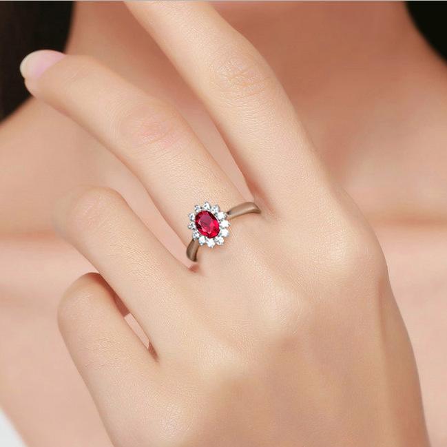 Oval ring, flower inlaid stone ring, natural garnet ring, female ring, temperament live ring 1