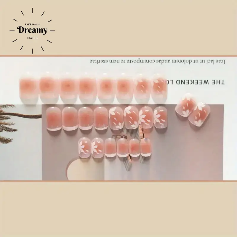 R843  DREAMYNAILS KUKU PALSU 2D 24PCS + R843 Falling Flowers cherry blossom blush French 6