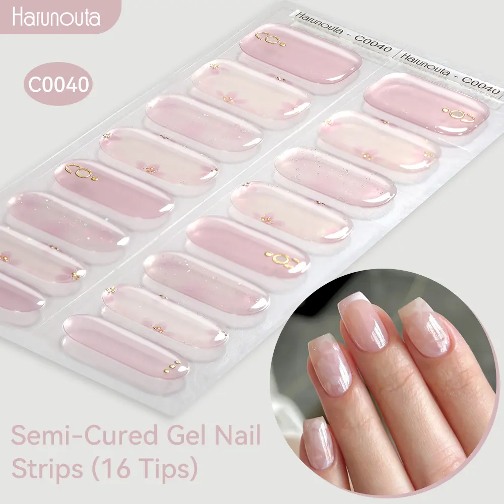 20Pcs Semi-Cured Gel Nail Wrap Stickers Waterproof Long Lasting Full Nail Stickers Tools Pack UV LED Needed 60119