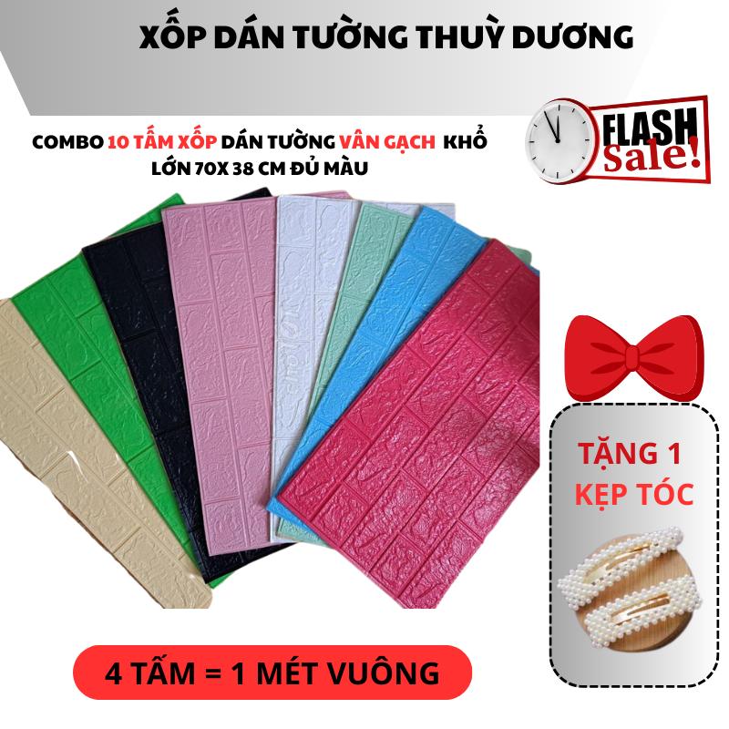 Combo 10 miếng xốp dán tường kt 70x38 cm đủ màu dày 3mm cách âm cách nhiệt chống nóng decor phòng che tường mốc cũ lâu ngày Đồng Decal
