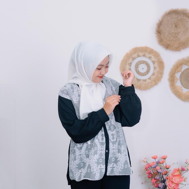 Malrene - Atasan Wanita Terbaru Kemeja Burkat Blus Kekinian Baju Panjang Cewek Casual 4