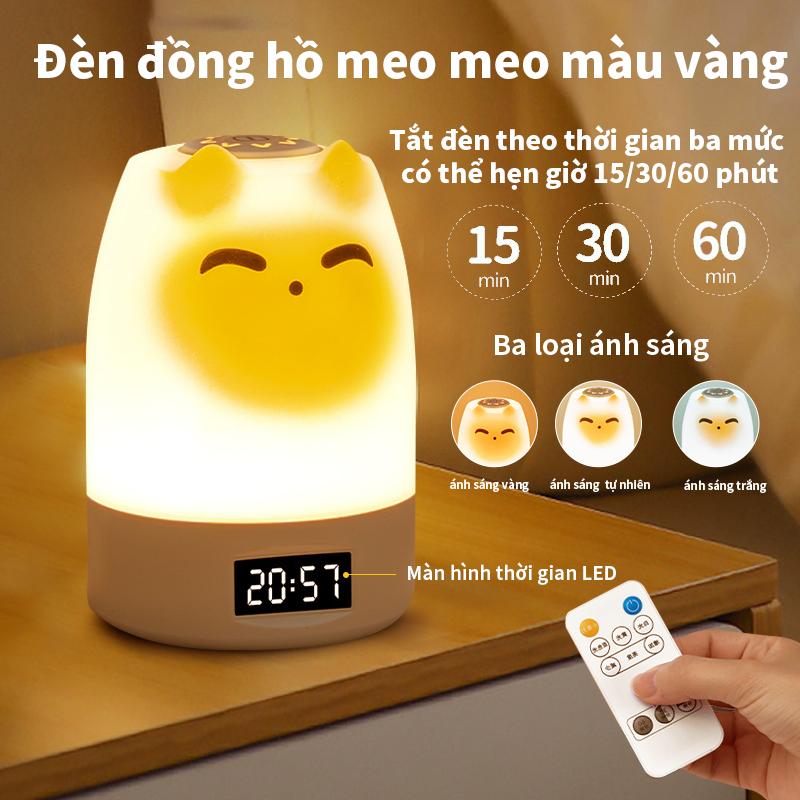  Đèn ngủ tích điện để bàn cảm ứng 3 màu ánh sáng thiết kế mèo dễ thương màn hình LED hiển thị thời gian điều chỉnh cảm ứng thông minh tăng giảm độ sáng phù hợp cho học tập làm việc và thư giãn đèn  ngủ  cảm  biến  tự  động 