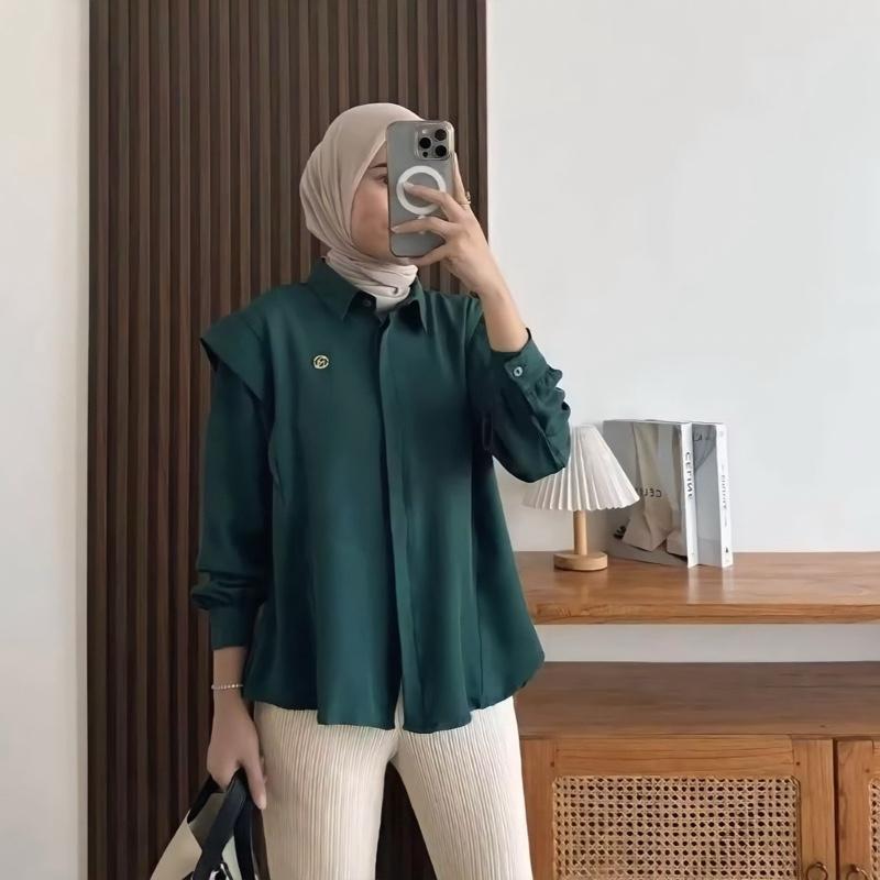 ANDINI BLOUSE SHAKILA ATASAN WANITA TERBARU (FREE BROS) kemeja  polos atasan wanita kekinian baju kerja wanita viral Basic Tangan  Panjang 1
