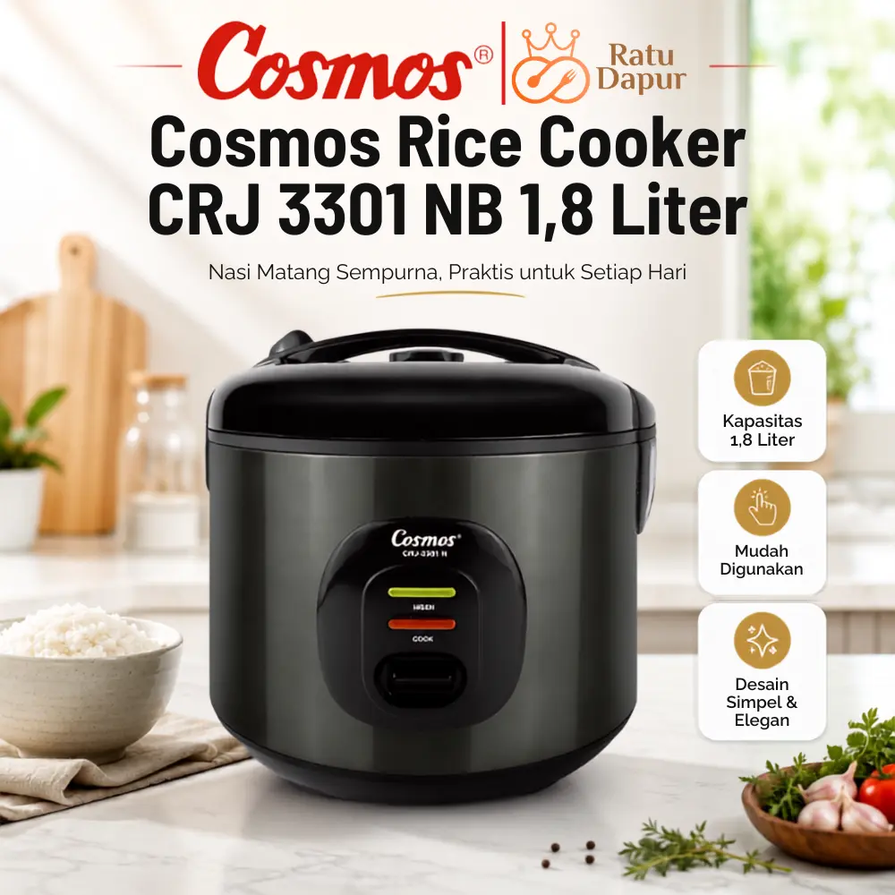 [BEST PRICE] Cosmos Rice Cooker CRJ 3301 NB 1.8L – Magic Com 2 in 1 Penanak Nasi & Penghangat Anti Lengket Hemat Listrik
