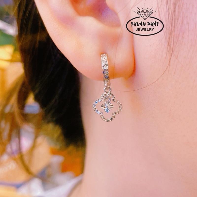 Phụ Kiên Bông Tai Nữ B0234 Khoen Ý Tòn Ten Cỏ 4 Lá Móc Máy Sáng Chiếu Đeo Ôm Tai Đẹp Trang Sức Bạc Ý Xi Bạch Kim -Bạc Thuận Phát