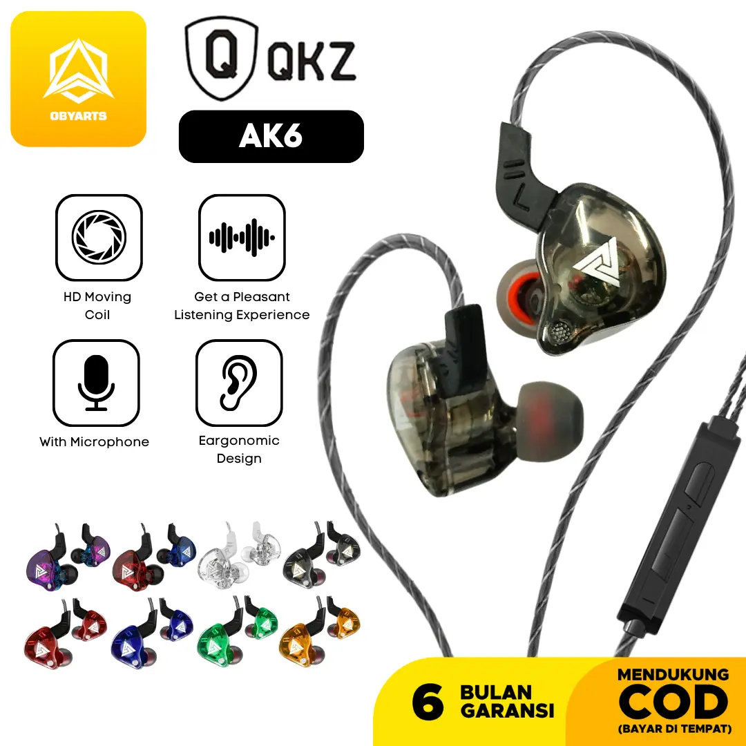EARPHONE QKZ AK6 HEADSET SPORT BASS HANSFREE HI RES STEREO IEM GAMING DENGAN MIC