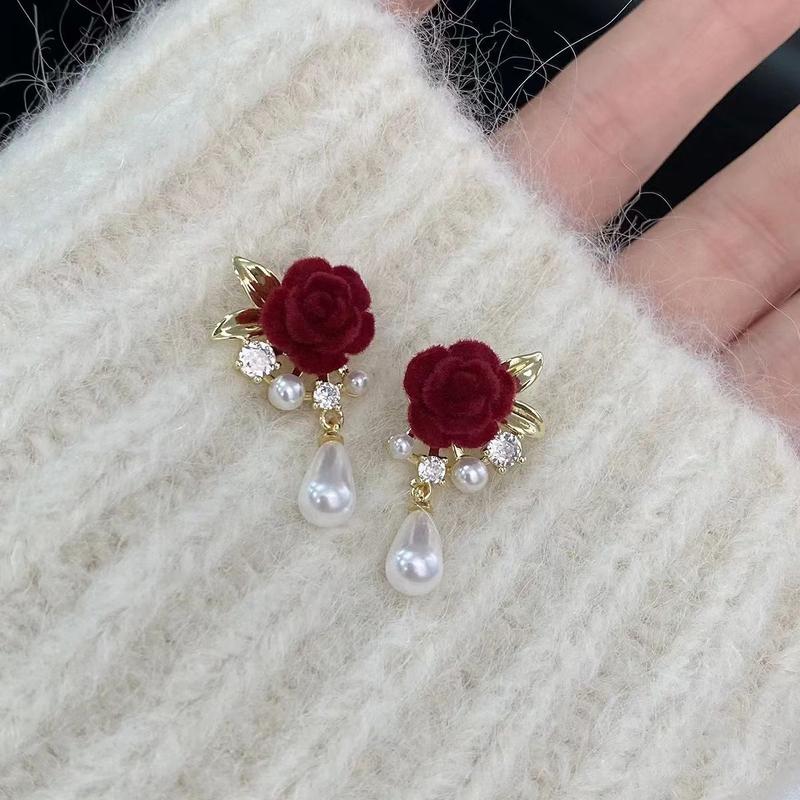Product Introduction of Plush Red Earrings for Women During Chinese New Year, Autumn, Winter, New Year, Christmas Day, 2024 New Popular High-end Earrings 2