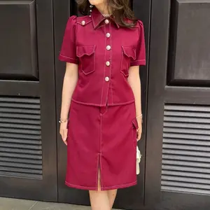 Oneset lengan pendek wanita baju lengan pendek & Rok midi 3084