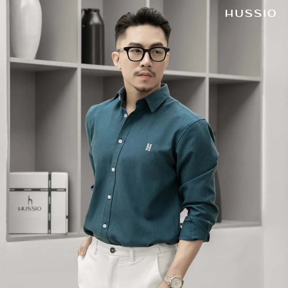 Áo sơ mi nam LOGO H SEASON 2 vải OXFORD dày dặn, trẻ trung, năng động - HUSSIO