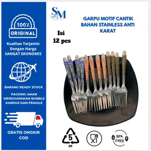 (Isi 12 pcs) Garpu motif stainless anti karat warna cantik bisa pilih warna untuk garpu makan