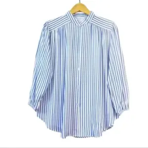 AZURA Kemeja Salur Terbaru Wanita Korean Look Motif Garis Kuning-warna Bahan Rayon Twil Halus Adem Nyaman Busui Friendly Full Kancing Depan