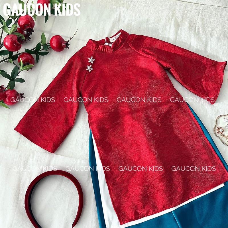 Áo dài ĐAN YÊN 4 tà chất liệu tơ ánh kim cao cấp cho bé gái 8-35kg Tặng kèm Bờm đỏ nhung - B190