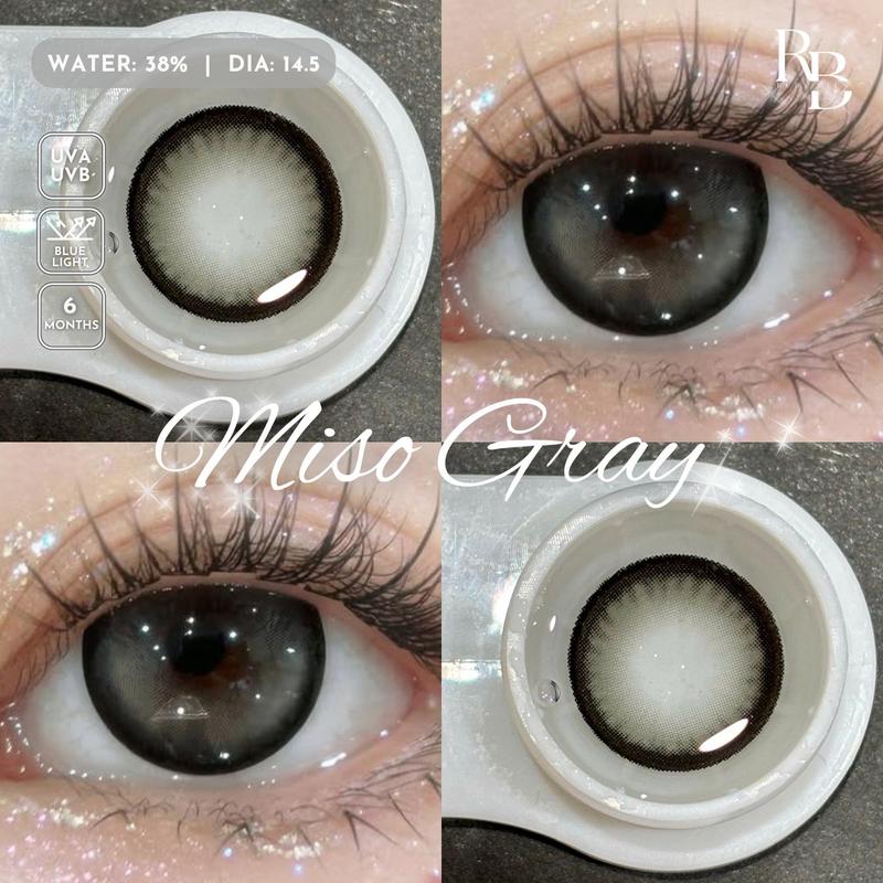   PREMIUM  1 Cặp Kính Áp Tròng Màu Xám Viền Miso Gray Size 14.5 Full 0-5 Độ + Tặng Khay Dụng Cụ Đeo 