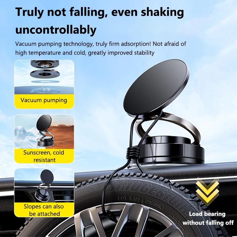 2025 Upgraded Car Phone Holder | Vacuum Suction + Super Magnet | 360° Rotation | Fit for Dashboard/Windshield| Foldable Design | Phone to Car Screen in 1 Sec