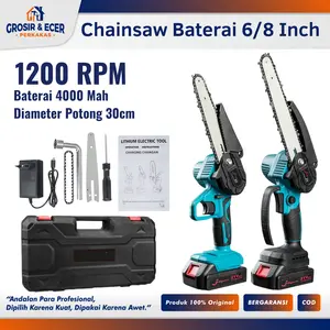 Chainsaw Mini Baterai Cordless Fligman 21V 8 Inch Mini Chainsaw Elektrik Gergaji Listrik Pemotong Kayu 6 Inch - Gergaji Portable Chainsaw Pemotong kayu 6 inch Cordless
