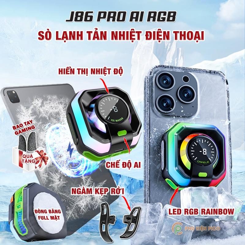 Quạt tản nhiệt điện thoại sò lạnh J86 Pro JS86 HK5 Pro AI Led RGB Rainbow Gaming từ tính có ngàm rời thế hệ mới đóng băng full mặt