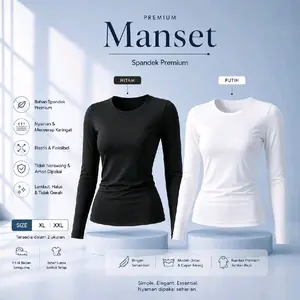 Ademis Manset Wanita Premium Spandex | Inner Hijab Lengan Panjang | Kaos Dalaman Stretch Adem Basic Casual Fit Formal Hitam Kerja Nyaman Putih Blazer Harian