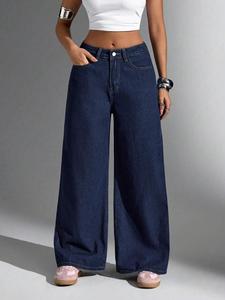 Jeans para Mujer Corte Curvo Regular Fit Cintura Alta Elástica Lavado Claro Algodón Casual Primavera Otoño Unicolor jean  mom  fit vaqueras mujer outfit