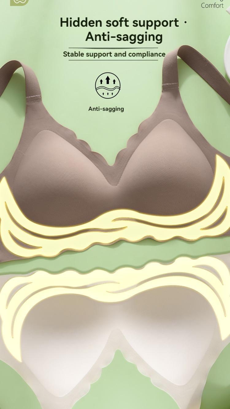 Product Introduction of Jelly strips non-marking large size underwear female summer thin section large breasts show small breasts gathered without steel ring fixed cup bra 4