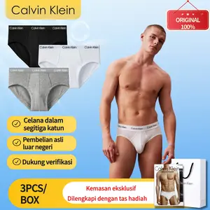 Calvin Klein Celana Dalam Pria Katun Segitiga Asli Resmi Bahan Lembut Nyaman Ukuran S-XL Original 100% - Calvin Klein Underwear